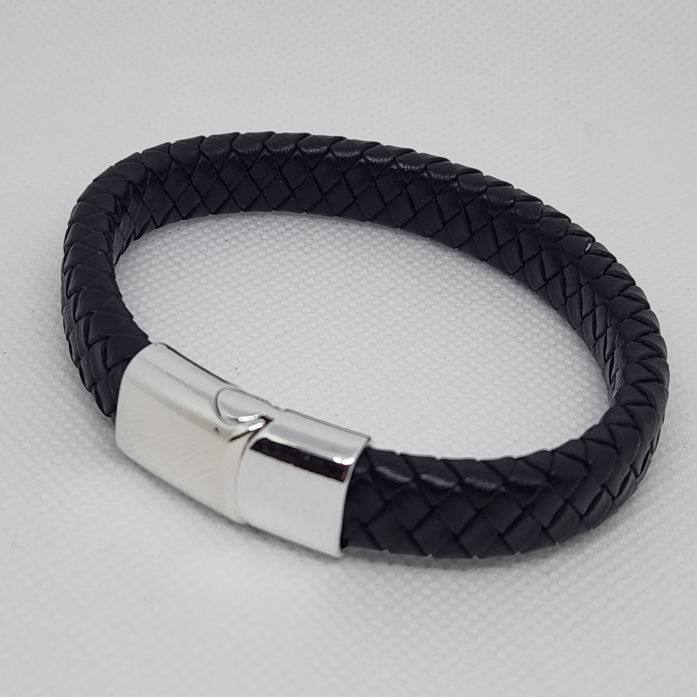 Black Braided Bracelet with Silver Clasp